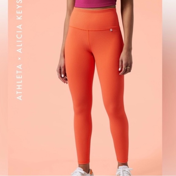 NWT Athleta Elation Orange Keys Collaboration Elation Tight Ribbed Leggings XXS - Picture 1 of 12